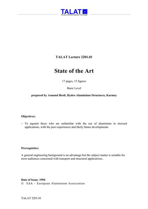 TALAT Lecture 2201 01 State Of The Art PDF