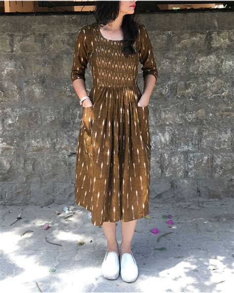 Carob Handwoven Ikat Dress By Threeness The Secret Label