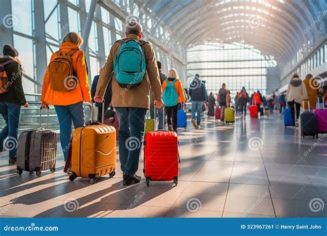 Ia Photography Of Travelers In Busy Airport Terminal Stock Illustration