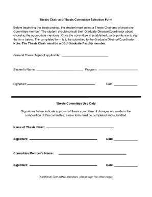 Fillable Online Thesis Chair And Thesis Committee Selection Form Fax