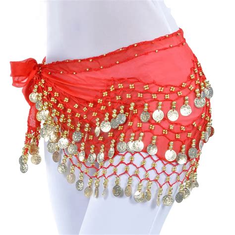 Women Cheap 3 Layers Belly Dance Hip Belts Belly Dancing Coin Scarves