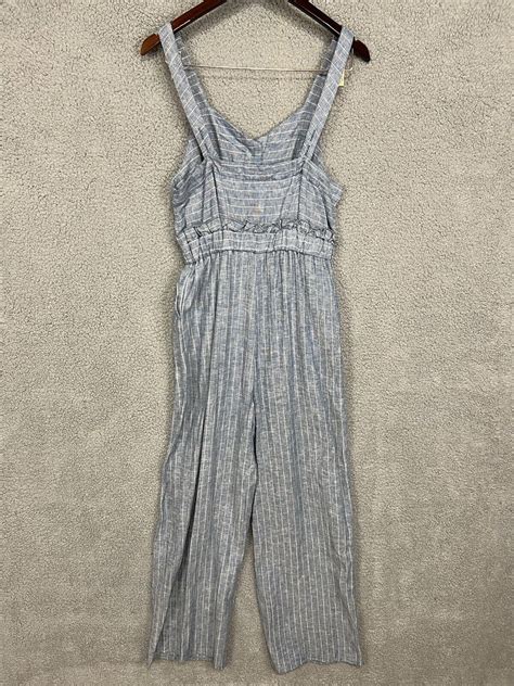 Romeo Juliet Couture Jumpsuit Womens M Blue White Striped Linen