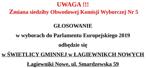 Zmiana Siedziby Obwodowej Komisji Wyborczej Nr Gmina Zgierz