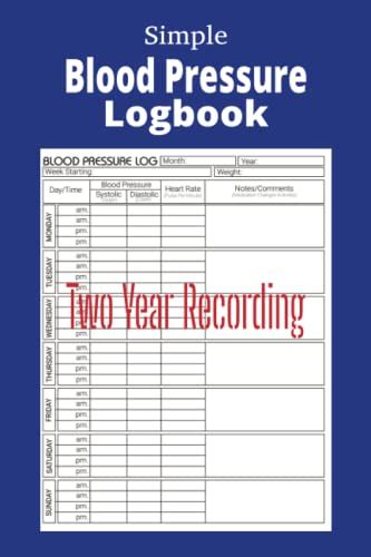 Blood Pressure Logbook Simple Easy To Read Daily Log Book Record And