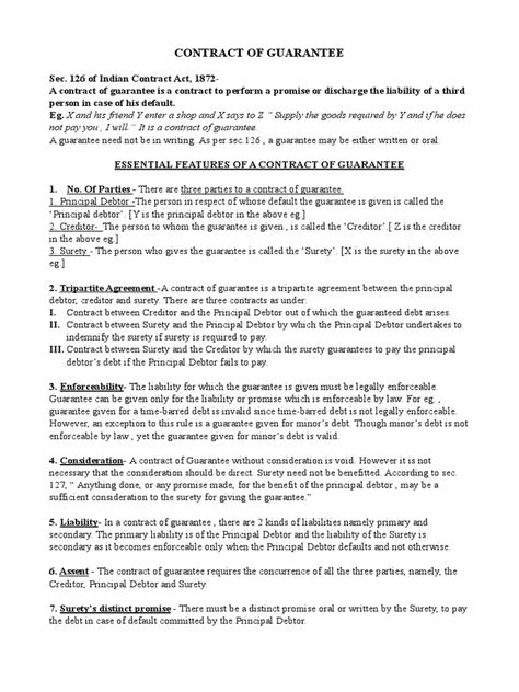 A Comprehensive Overview of Contracts of Guarantee Under Indian Law | PDF | Guarantee | Surety