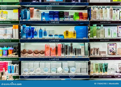 Cosmetics And Skincare Products On A Store Shelf In Sephora Shop