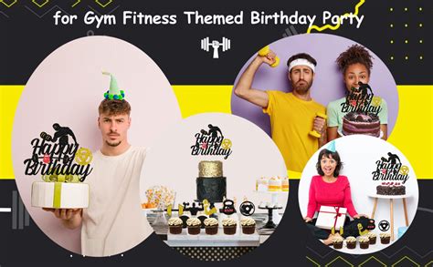 Funmemoir Gym Cake Decorations Cake Cupcake Toppers For Men Black