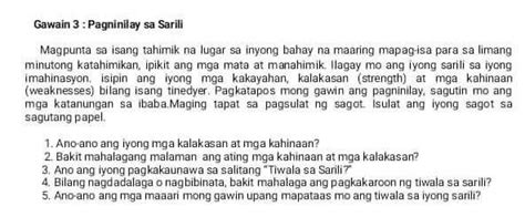 Gawain 3 Pagninilay Sa Sarili Magpunta Sa Isang Tahimik Na Lugar Sa