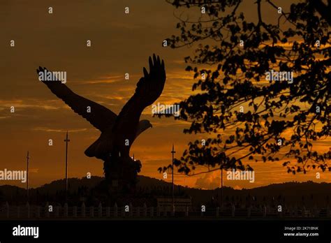 Silhouette Of Majestic Eagle Statue Symbol Of Langkawi Island During