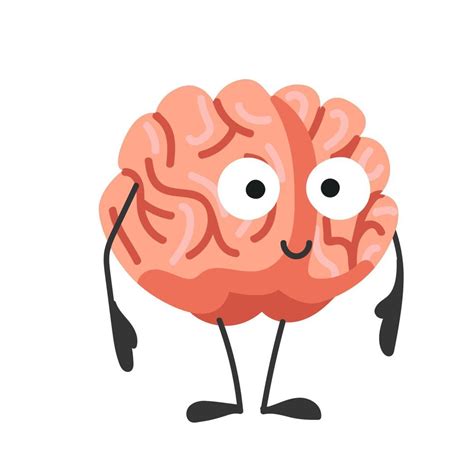 Human Brain With Eyes Cheerful Brain Organ With Emotions Cartoon