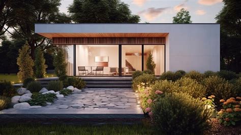 Premium AI Image | a modern minimalist house with a small garden in the ...