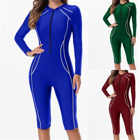 AHTJRT Women's Modest Swim Suit Long Sleeve Wetsuit Zip up Rash Guard