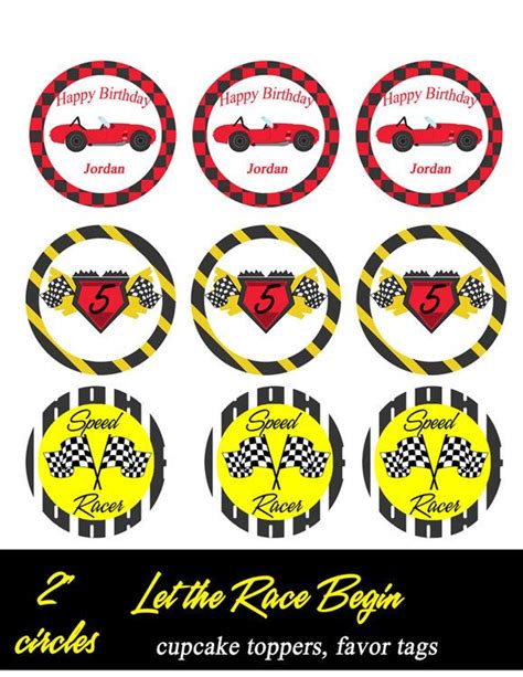 DIY Printable Cupcake Toppers PDF 1 Dozen NASCAR Race Themed Toppers