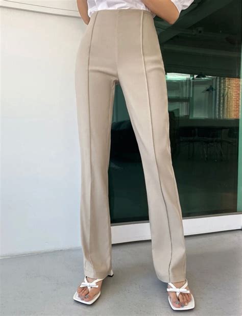 Shein Straight Leg Flare Nude Pants Women S Fashion Bottoms Other