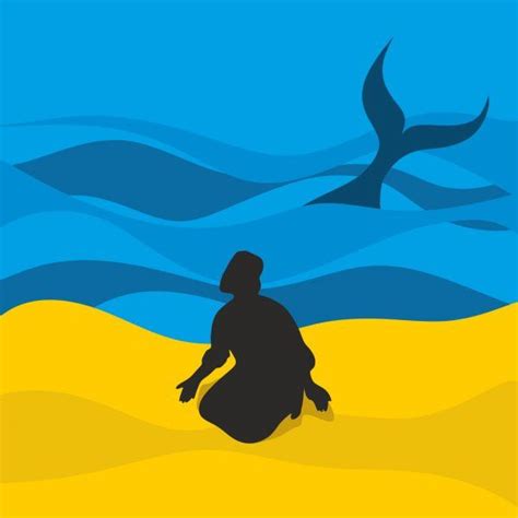 Jonah and the whale. Silhouette, hand drawn