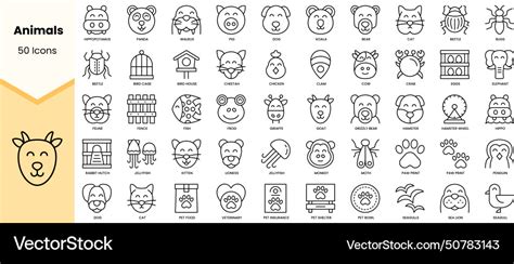 Set of animals icons simple line art style Vector Image