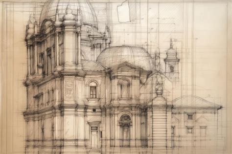 Dibujo A Lápiz De La Arquitectura Del Edificio Romano Y El Punto De