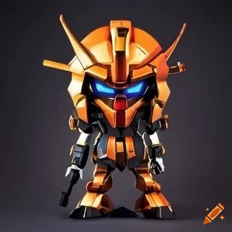 Chibi Gundam Robot With Black And Orange Metallic Armor On Craiyon