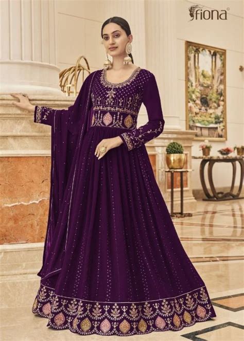 Fiona Sachi Heavy Faux Georgette With Embroidered Anarkali Suit Wine