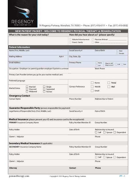 Fillable Online Physical Therapy Regency Patient Packet PatientPop