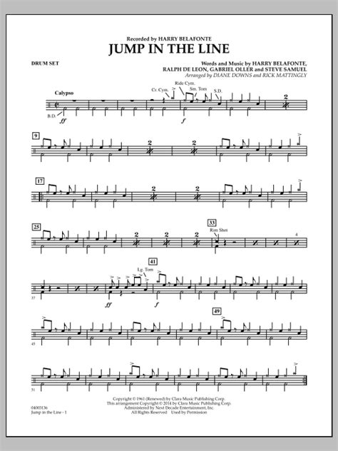 Jump In The Line Drum Set Sheet Music Diane Downs Concert Band