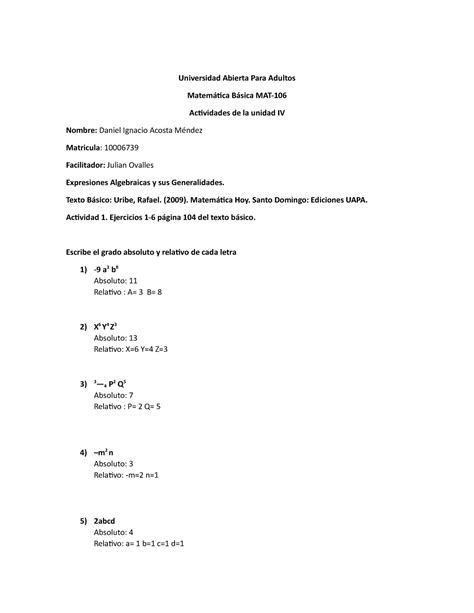 Matematica Tarea Universidad Abierta Para Adultos Matem Tica B Sica