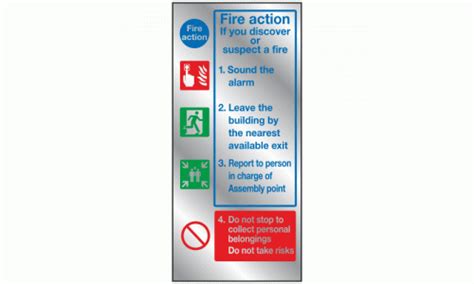 Fire Action Sign Brushed Aluminium Effect Pvc Signs Safety Signs And Notices