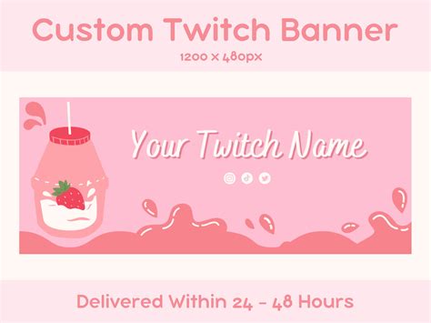 Custom Twitch Banner Strawberry Milk Twitch Banner Kawaii Banner