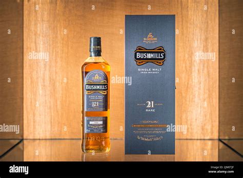 Rare Aged Years Bushmills Whiskey With A Box On Illuminated Display