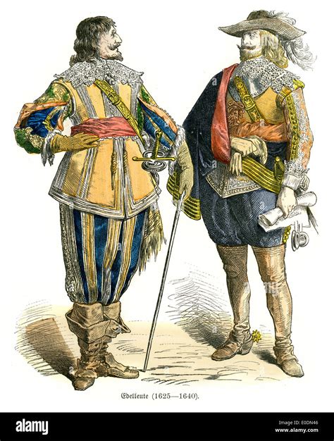 Traditional Costumes Of Germany In The 17th Century Noblemen Stock