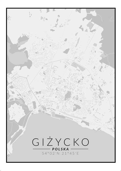 Galeria Plakatu Giżycko mapa czarno biała 60x80 cm Galeria Plakatu