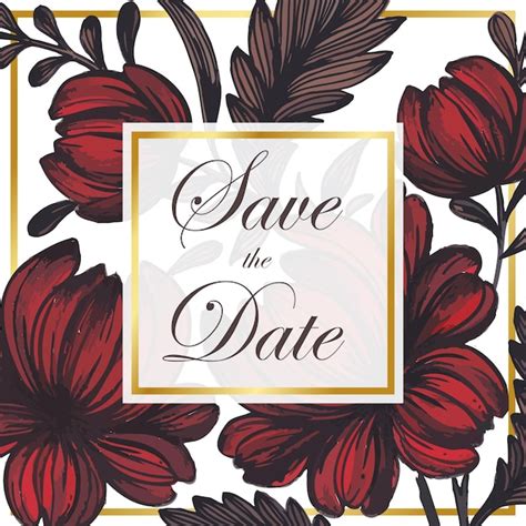 Schöne save the date karte mit handgezeichneten blumen und goldenem