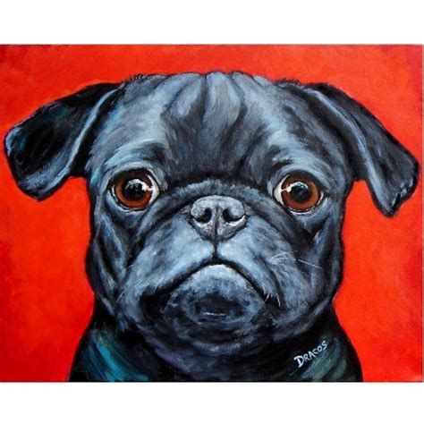 Pug Art Print Of Original Acrylic Painting Pug Dog On Red Etsy