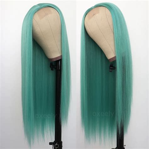 Oxeely Red Green Blue Pink Hair Wig Long Straight Wigs Synthetic Hair