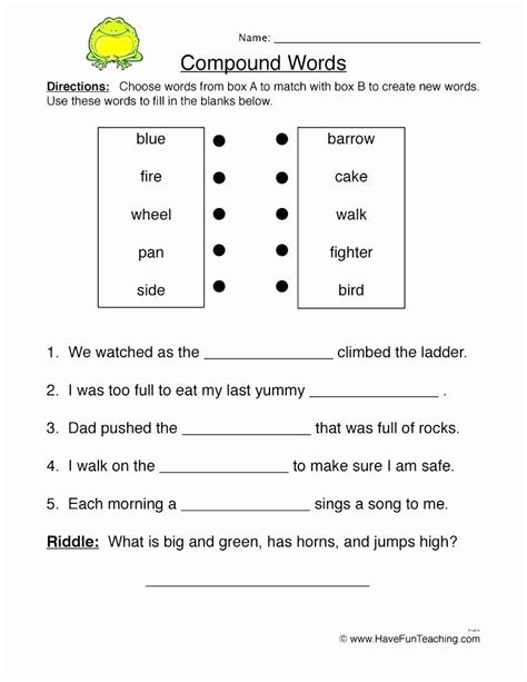 Compound Words List Nd Grade