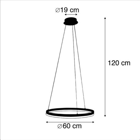 Design Hanglamp Zwart 60 Cm Incl LED 3 Staps Dimbaar Anello AllesLicht