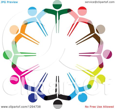 Clipart Of A Unity Team Circle Of Colorful People Holding Hands