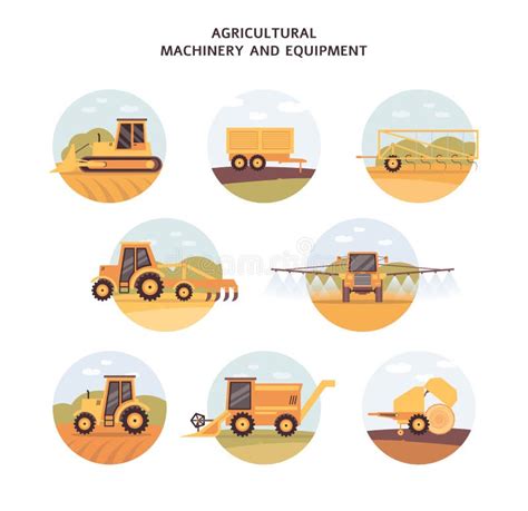 Set Agricultural Machinery And Equipment Icons Vector Illustration