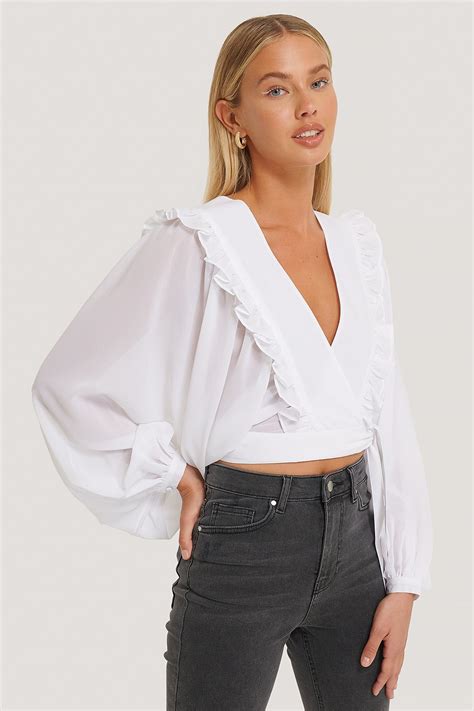 Deep V Neck Wrap Around Blouse White Na Kd