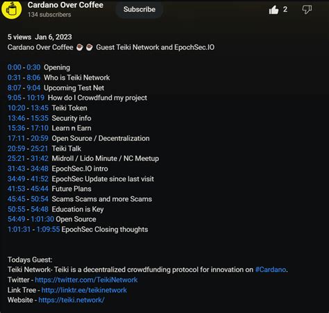 Cardano Over Coffee W Guests Teiki Network And EpochSec Io General