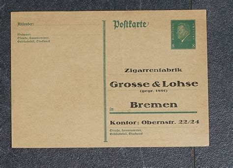 Zigarrenfabrik Postkarte Mit Pf Deutsches Reich Kaufen Auf Ricardo