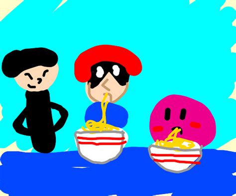 Captain Falcon And Kirby Eat Noodles Drawception