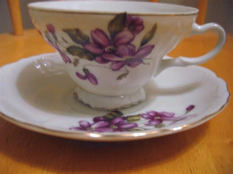 Tea Cup And Saucer Purple Flowers Japan Etsy Tea Cups Tea Cup And