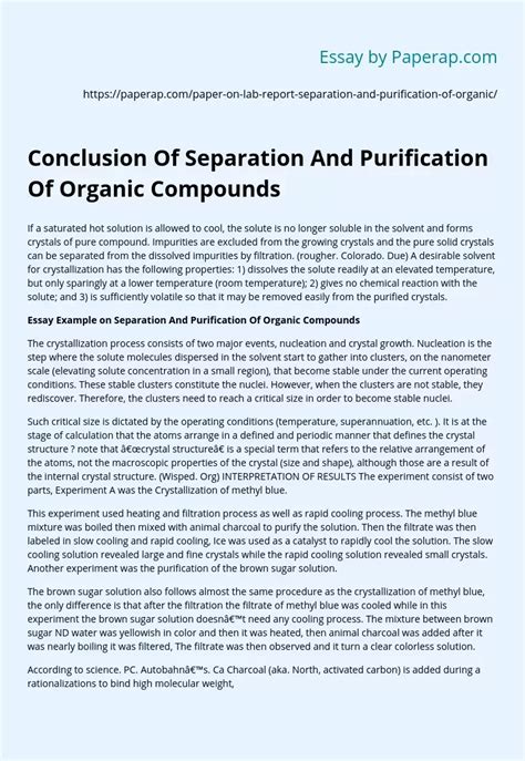 Conclusion Of Separation And Purification Of Organic Compounds Free