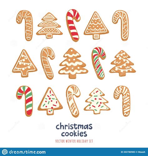 Christmas Gingerbread Cookies Set Vector Illustrations With