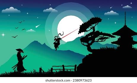 Samurai Fighting Silhouette Wallpaper 4k Desktop Stock Vector (Royalty ...