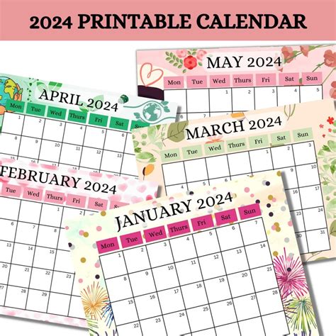 2024 Calendar Printable Calendar 2024 Monthly Themed Calendar 2024