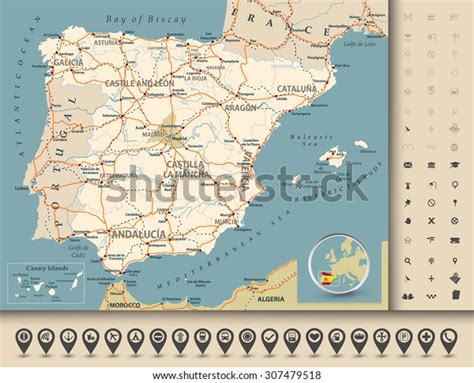 Road Map Spain Highways Railroads Cities Stock Vector (Royalty Free) 307479518 | Shutterstock