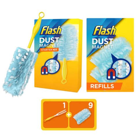 Flash Dust Magnet Duster Starter Kit 1 Handle 9 Refills Bundle Trap