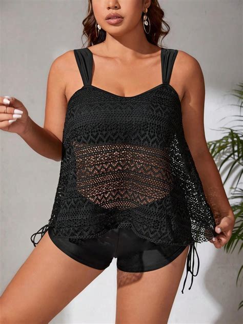 Komplet Tankini Marszczenia Ks Nf Shein Str J K Pielowy Bikini